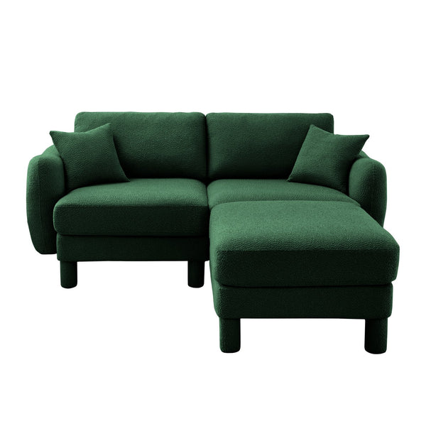 English Elm Boucle Loveseat Sectional Sofa With Removable Ottoman, Shell-Shaped Armrests, Green For Chic Spaces W3041S00307