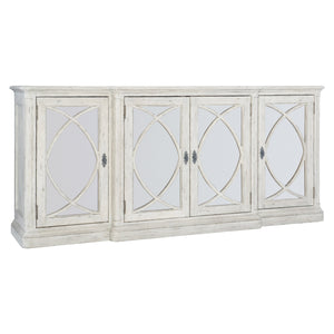 Bernhardt Bernhardt Mirabelle Buffet With Whitewashed Finish, Antiqued Mirrored Panels & Black Hardware — Stylish Storage 304132