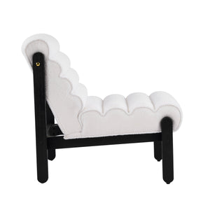 English Elm Fluffy Shearling Accent Chair Plush Tiered Back Solid Wood Frame Cozy Reading Nook White+Black N767P366257W