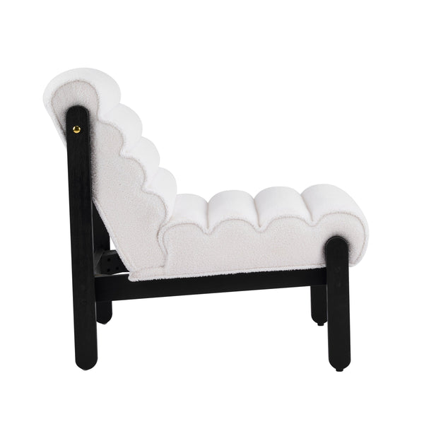 English Elm Fluffy Shearling Accent Chair Plush Tiered Back Solid Wood Frame Cozy Reading Nook White+Black N767P366257W