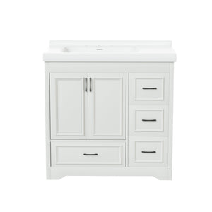 English Elm 36'' 36" Modern Bathroom Vanity with Ceramic Undermount Sink, White Cabinet, 2 Doors & 4 Drawers, Sturdy W1162S00012