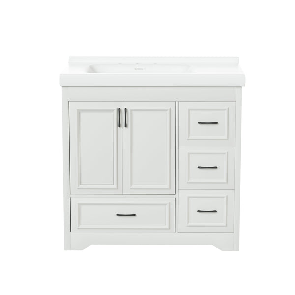 English Elm 36'' 36" Modern Bathroom Vanity with Ceramic Undermount Sink, White Cabinet, 2 Doors & 4 Drawers, Sturdy W1162S00012