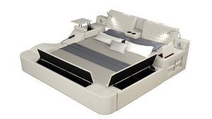 English Elm ZOYA King Beige Smart Bed with Massage Chaise, Bluetooth Speakers, USB Charging, Storage & Lights B009S01007