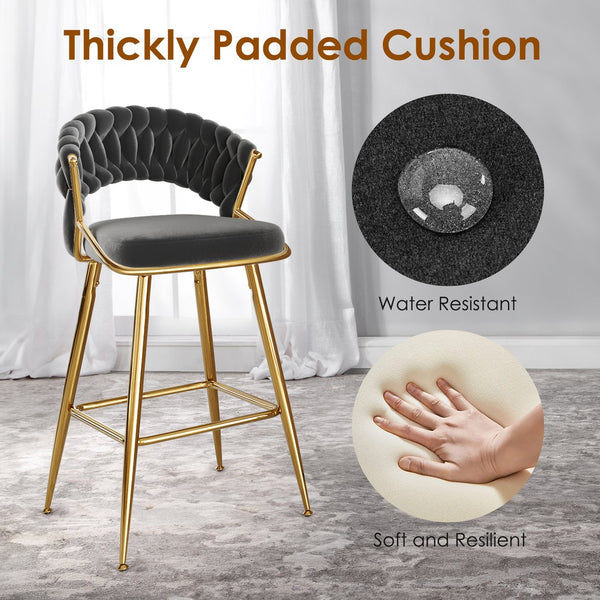English Elm Counter Height Stools Set of 2 Mid-century Metal Legs Ergonomic Kitchen Island Seating Black T3623P430871