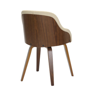 English Elm Mid-century Modern Barrel Back Dining Chairs Walnut Frame Cream Fabric Set of 2 Cream B202S01170
