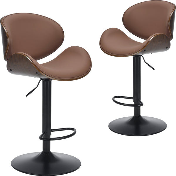 English Elm Counter Height Stools Set of 2 Mid-century Metal Legs Ergonomic Kitchen Island Seating Brown T3623P430919