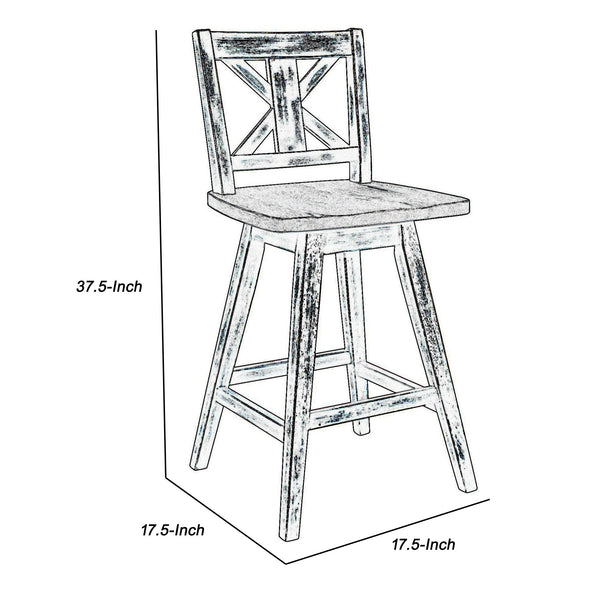 English Elm Farmhouse Swivel Barstools with X Back Solid Wood Frame for Kitchen Islands Set of 2 B056P416787
