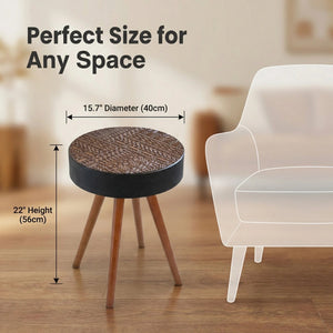 English Elm 15.7-inch Round Carved Mdf Accent Table Distressed Vintage Style for Bedroom or Living Room W3935P406043