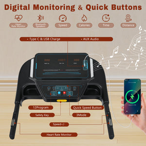 English Elm New Folding Home Treadmill 3.5hp Motor 350lb Capacity Incline Bluetooth Speaker N728P338626B