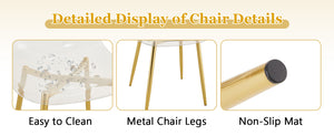 English Elm Table and Chair Set Oval Tempered Glass Top Gold Base with 6 Acrylic Seats W1151S04730