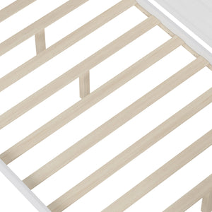 English Elm Wooden Full Size Daybed with Built-In Desk, Side Shelves and Dual Drawers for Organized Living Antique White 70 L x 18.6 W x 5.5 H N733S241486K