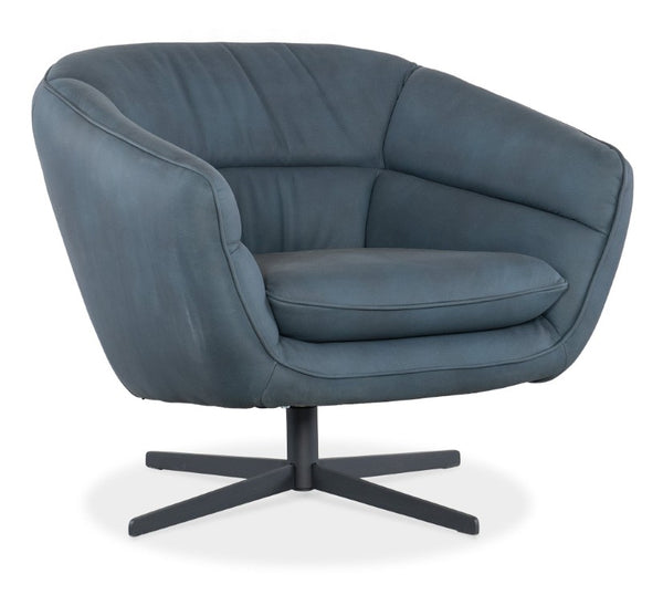 Hooker Furniture Mina Luxe Swivel Chair In Buckskin Navy Leather With Low Channeled Back, Sloped Arms & Metal Base Medium Blue CC722-SW-049
