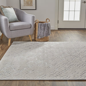 Feizy Rugs Micah Modern Abstract Area Rug - High-grade Soft Polyester, Stain Resistant, Easy Care, Contemporary Style Silver,Gray,White Polyester,Polypropylene 6943047fbgeslvh13