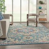 Nourison Passion PSN25 Machine Made Power-loomed Ornamental Border Indoor Only Bohemian Vintage Rug Ivory,Light Blue, Ivory,Light Blue 100% Polypropylene 99446748027