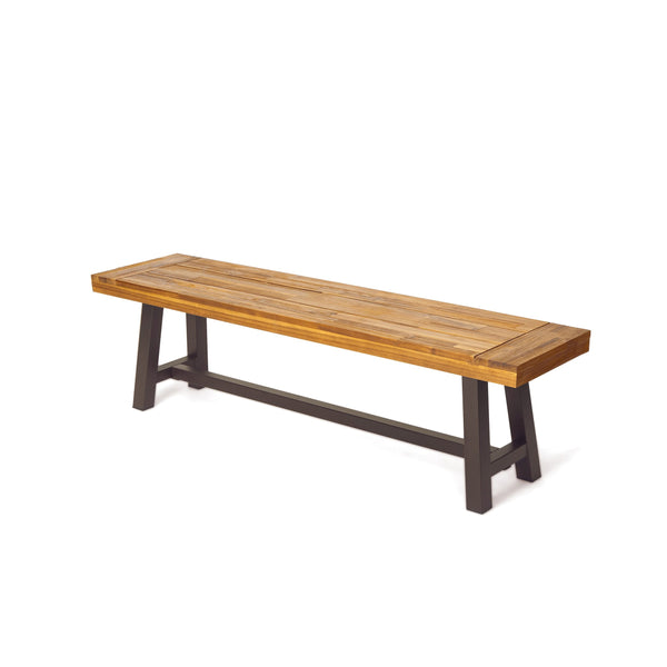 English Elm Dark Acacia Slatted Dining Bench Handcrafted with Iron Frame for Farmhouse Spaces 54562.00MP1