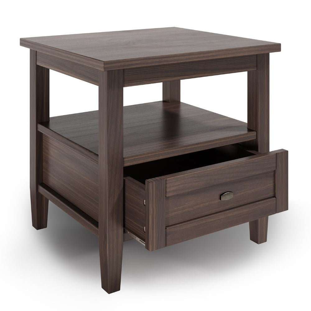 English Elm Warm Shaker 20" Solid Wood End Table With Drawer - Elegant Walnut Brown For Modern & Traditional Decor B136P159709-GIGA