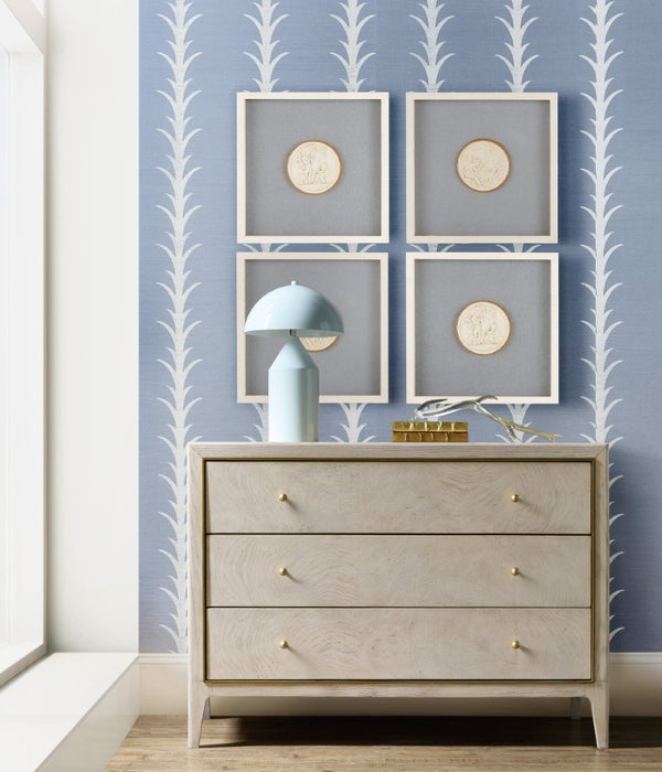 Hooker Furniture Melange Wanderlust Chest Of Drawers In Light Greige Ash Burl With Gold Trim, Tapered Legs & 3 Drawers 628-85742-05