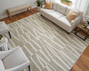 Feizy Rugs Peconic Handcrafted Wool Area Rug - Modern Geometric Design With High-low Pile For Any Space Tan,Ivory Wool T23t8009lin000c00