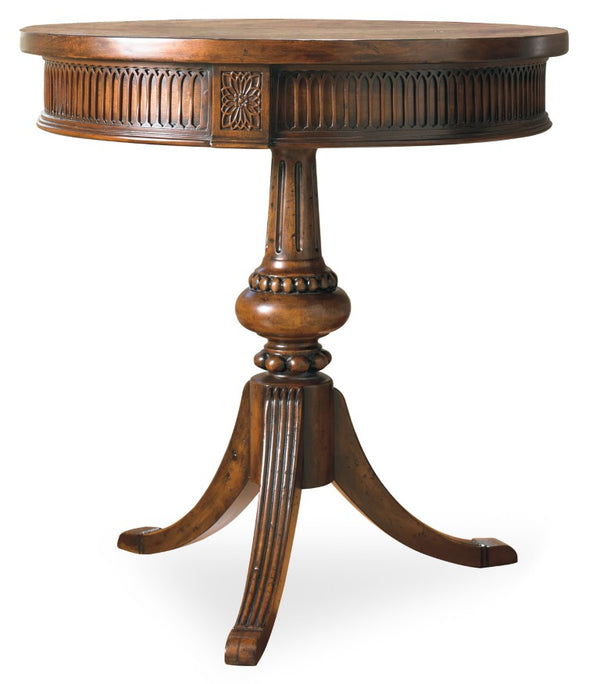 Hooker Furniture Round Pedestal Accent Table — Distressed Walnut 18Th-Century Pie Top, Sculpted Fluted Base For Small Spaces 500-50-828