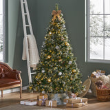 Christopher Knight Home® - Noble House - 7-foot Cashmere Pine and Mixed Needles Pre-Lit Clear LED Hinged Artificial Christmas Tree with Snow and Glitter Branches and Frosted Pinecones