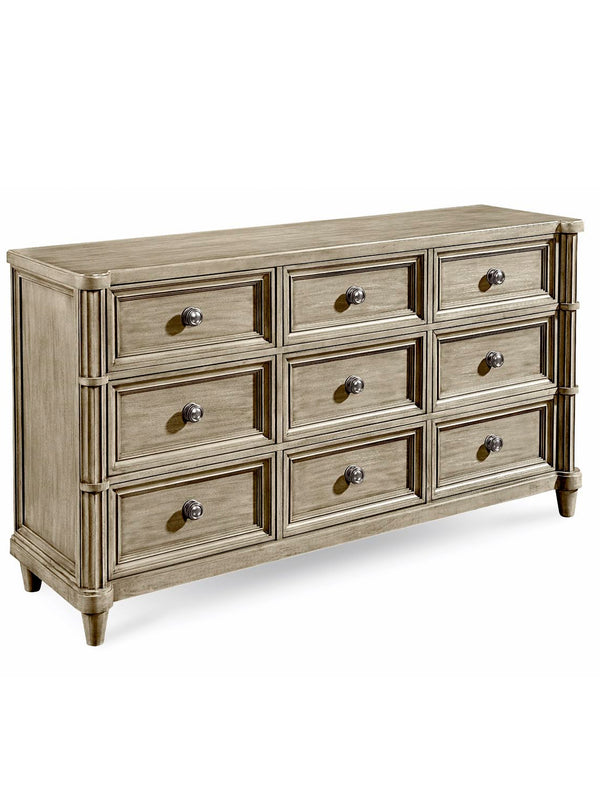 A.R.T. Furniture Morrissey Eccles Dresser Bezel - Elegant Transitional Design With 9 Drawers, Cedar Lined Storage Solutions Silver, Silver Parawood Solids,Primavera Veneers,Metal 218130-2727