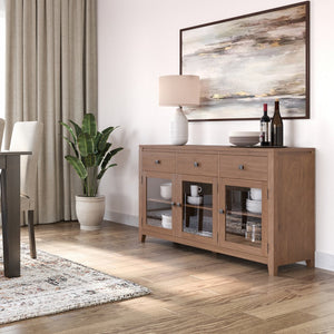 English Elm Cosmopolitan Sideboard Buffet - Handcrafted Medium Saddle Brown With Modern Design & Storage Solutions B136P158548