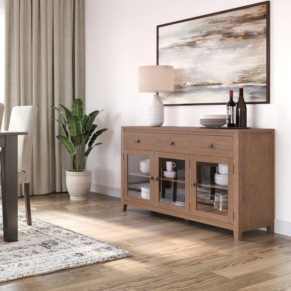 English Elm Cosmopolitan Sideboard Buffet - Handcrafted Medium Saddle Brown With Modern Design & Storage Solutions B136P158548