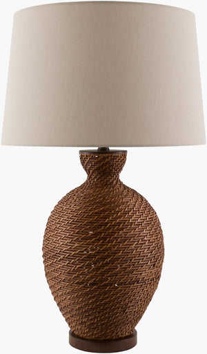 Surya Dingle Woven Rattan Table Lamp with Linen Shade for Warm Ambient Bedroom Glow DGL-001