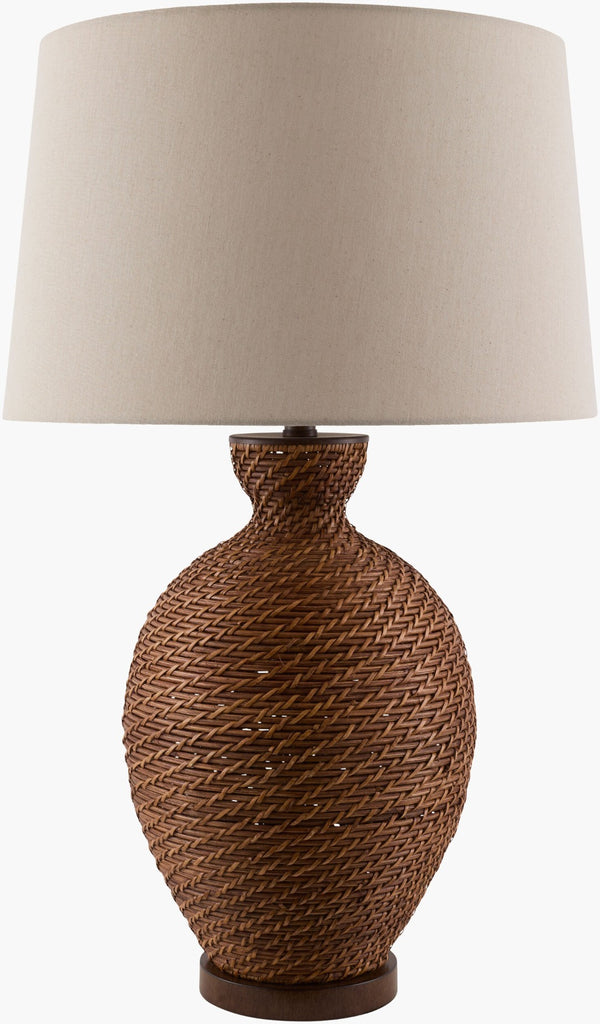 Surya Dingle Woven Rattan Table Lamp with Linen Shade for Warm Ambient Bedroom Glow DGL-001
