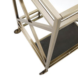 Homelegance By Top-Line Maddox Antique Brass Metal Bar Cart with Mirror Glass Top Brass Engineered Wood