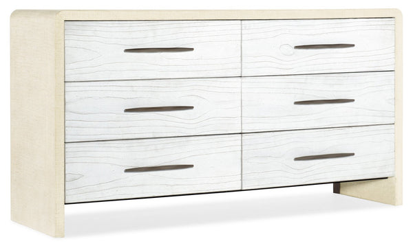 Hooker Furniture Cascade Six-Drawer Dresser With Pebble Beach Lacquered Burlap, Chalk Resin Fronts & Cedar-Lined Drawers 6120-90002-05