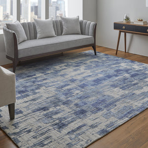 Feizy Rugs Eas69agf Eastfield Artisanal Hand-woven Viscose And Wool Abstract Rug - Modern Style For Any Space Blue,Ivory Viscose,Wool Eas69agfblu000h00