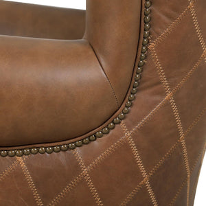 Pasargad Harrison Wing Chair - Luxurious Top Grain Leather Upholstered Comfort In Elegant Brown Brown Leather Chair-018-1