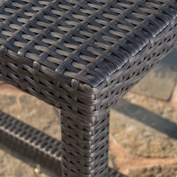 English Elm Christopher Knight Home® - SANTA rattan dining table with water-resistant iron frame, woven patio centerpiece for outdoor entertaining Grey 62.5 L x 38 W x 6 H 62003.00GRY