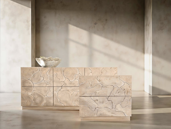 Bernhardt Bernhardt Calavaras Nightstand With Sliced Teak Open-Work Pattern, 2 Push-Open Drawers, Bleached Finish 347232