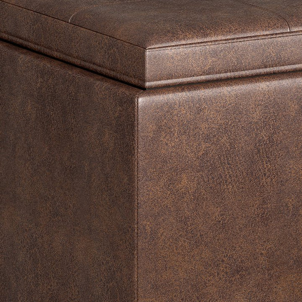 English Elm Avalon 5-Piece Storage Ottoman Set - Distressed Chestnut Faux Leather With Versatile Functionality B136P159760