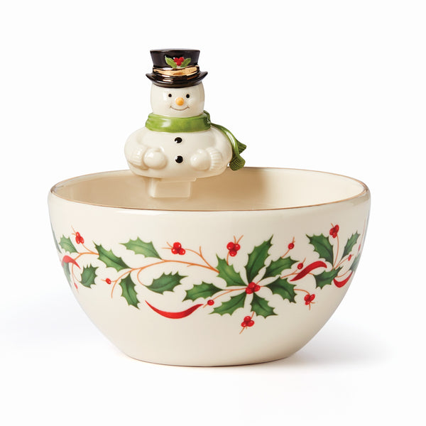 Lenox Holiday Snowman Bowl Red & Green, IVORY PORCELAIN 893504