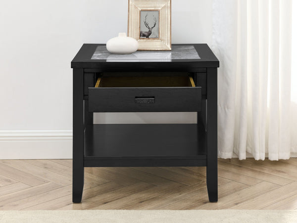 English Elm Steve Silver - Garvine End Table - Sleek Black Sintered Stone & Hand-Finished Wood For Modern Living Spaces B081P157771-GIGA