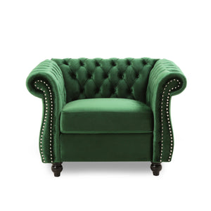 English Elm Christopher Knight Home® - Chesterfield Velvet Club Chair with Birch Wood Legs — Luxurious Textures, Deep Comfort, Elegant Accent Seating Emerald 34.75 L x 34 W x 24.75 H 66583.00