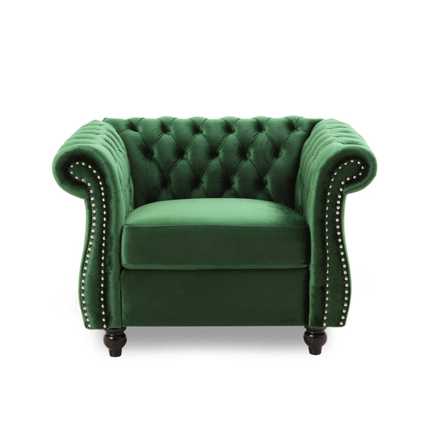 English Elm Christopher Knight Home® - Chesterfield Velvet Club Chair with Birch Wood Legs — Luxurious Textures, Deep Comfort, Elegant Accent Seating Emerald 34.75 L x 34 W x 24.75 H 66583.00