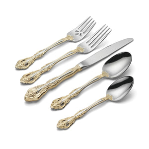 Lenox Oneida Golden Michelangelo 5 Piece Fine Flatware Place Setting, Service for 1 Metallic, STAINLESS METAL F100005A