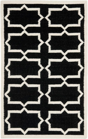 Safavieh Dhurries 549 Hand Woven Flat Weave  Rug Black / Ivory DHU549L-26