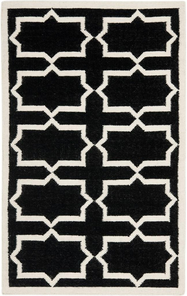 Safavieh Dhurries 549 Hand Woven Flat Weave  Rug Black / Ivory DHU549L-26