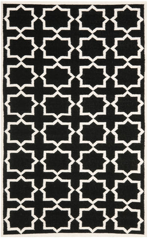 Safavieh Dhurries 549 Hand Woven Flat Weave  Rug Black / Ivory DHU549L-26