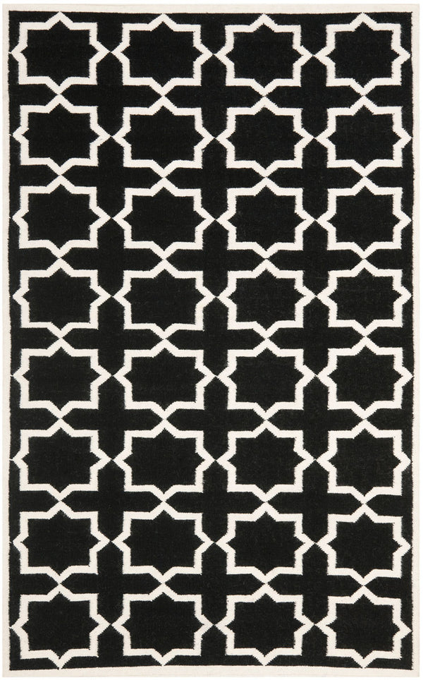 Safavieh Dhurries 549 Hand Woven Flat Weave  Rug Black / Ivory DHU549L-26