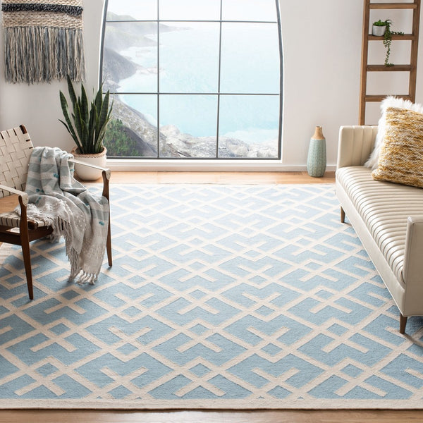 Safavieh Dhurries 552 Hand Woven Flat Weave  Rug Light Blue / Ivory DHU552B-3