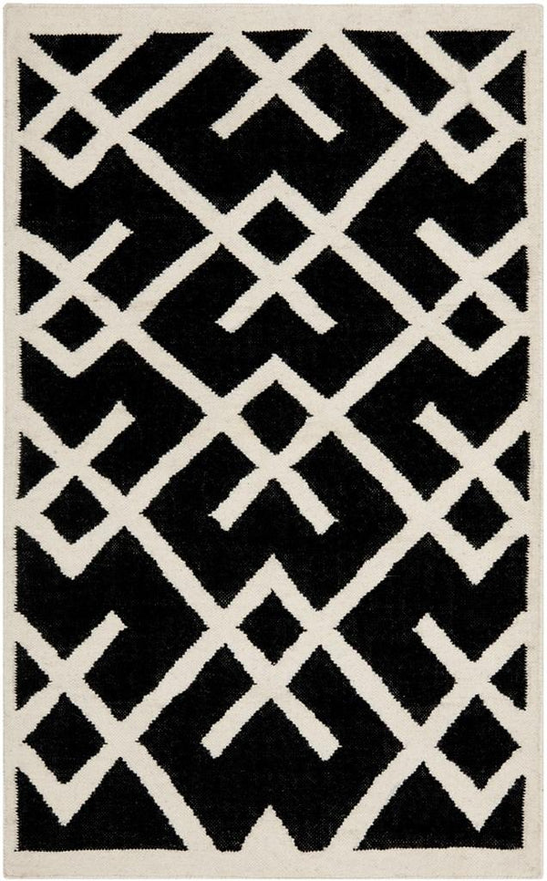 Safavieh Dhurries 552 Hand Woven Flat Weave  Rug Black / Ivory DHU552L-26