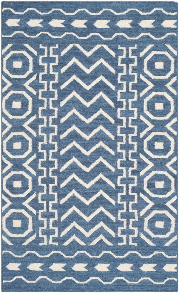 Safavieh Dhurries 572 Hand Woven Flat Weave  Rug Dark Blue / Ivory DHU572A-26