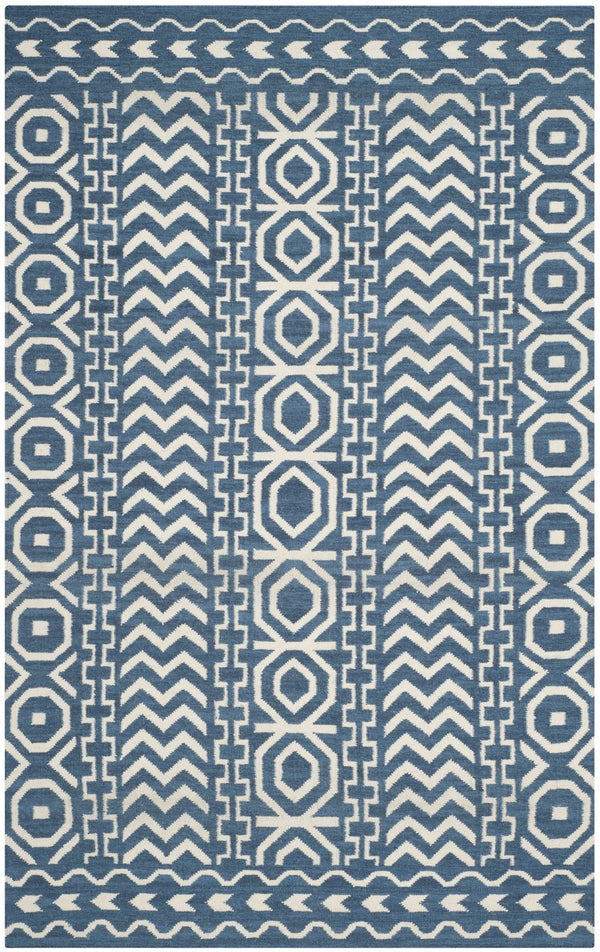 Safavieh Dhurries 572 Hand Woven Flat Weave  Rug Dark Blue / Ivory DHU572A-26