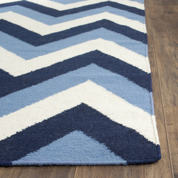 Safavieh Dhurries 640 Hand Woven Flat Weave  Rug Navy / Light Blue DHU640B-3